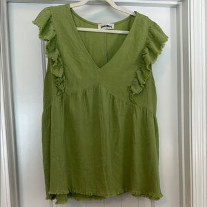 Ruffled Green Sleeveless Blouse